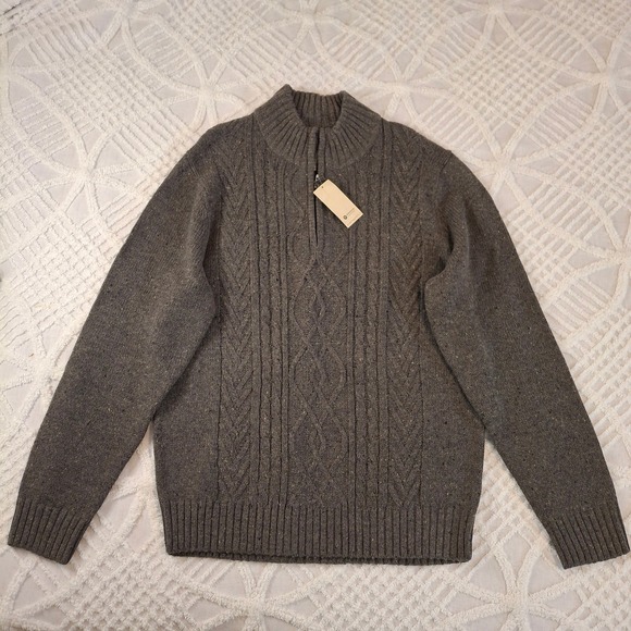 Haggar Clothing Co. Other - Haggar Clothing Mens Large Heather Gray Cable Knit 1/4 Quarter Zip Sweater NWT